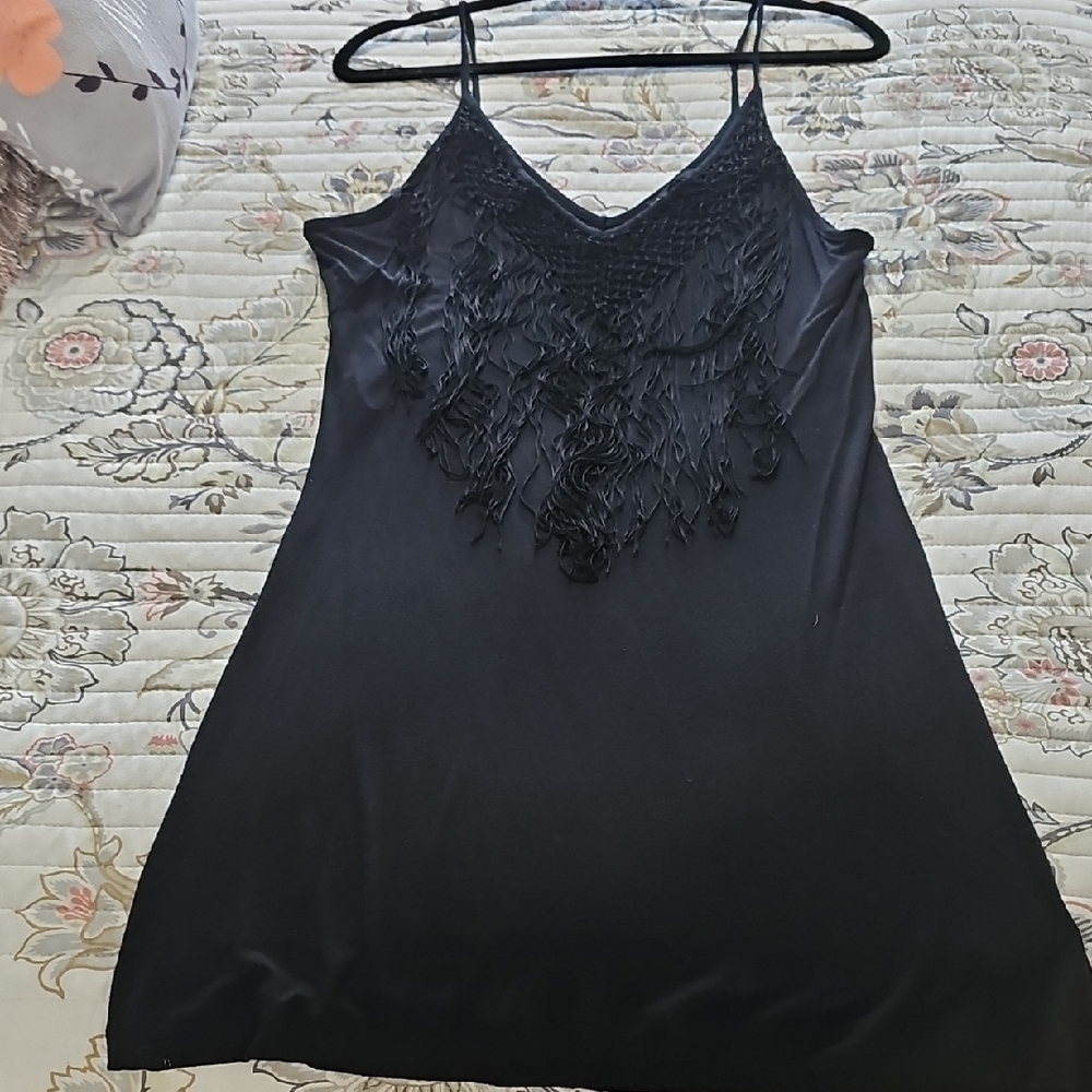 Elegant Black Fringe Slip Dress